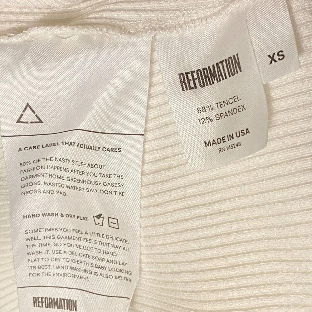 Reformation ARLY cream off white ribbed round neck sleeveless mini tank dress - Picture 10 of 11
